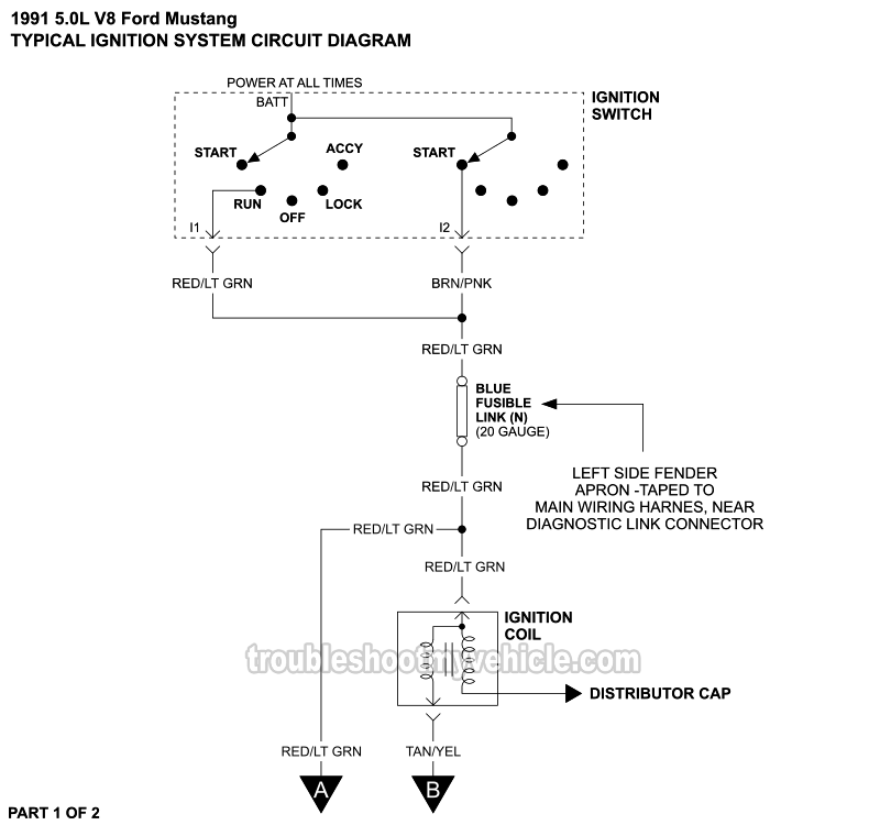 PART 1 of 2: Ignition System Wiring Diagram (1991 5.0L V8 Ford Mustang)