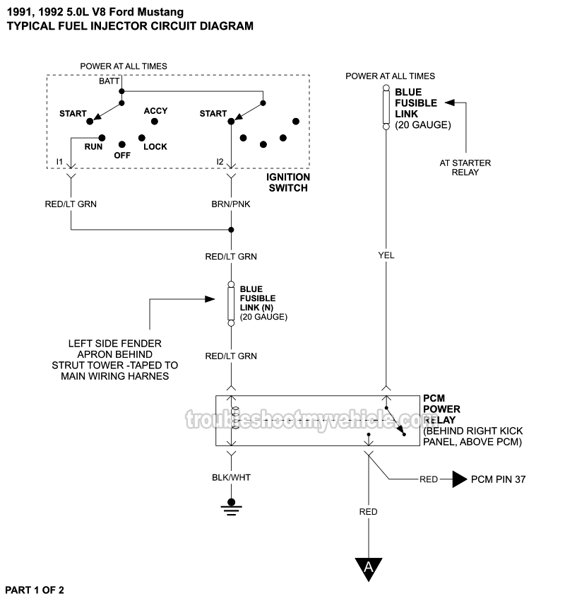 Fuel Injector Circuit Wiring Diagram (1991-1992 5.0L V8 Ford Mustang)