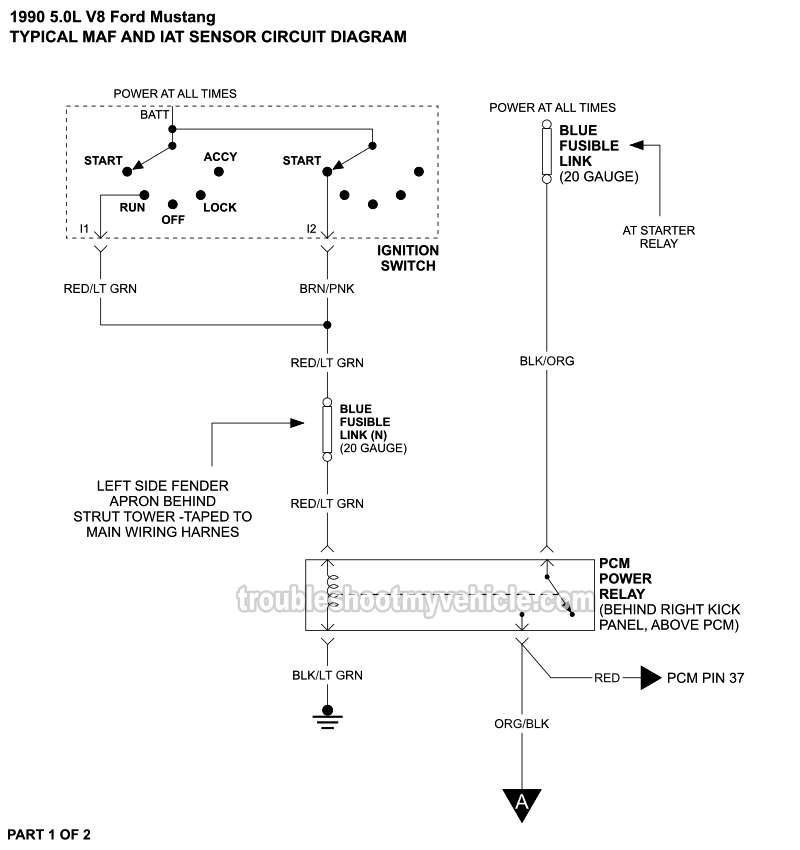 PART 1 of 2: MAF Sensor And ACT Sensor Circuit Wiring Diagram (1990 5.0L V8 Ford Mustang)