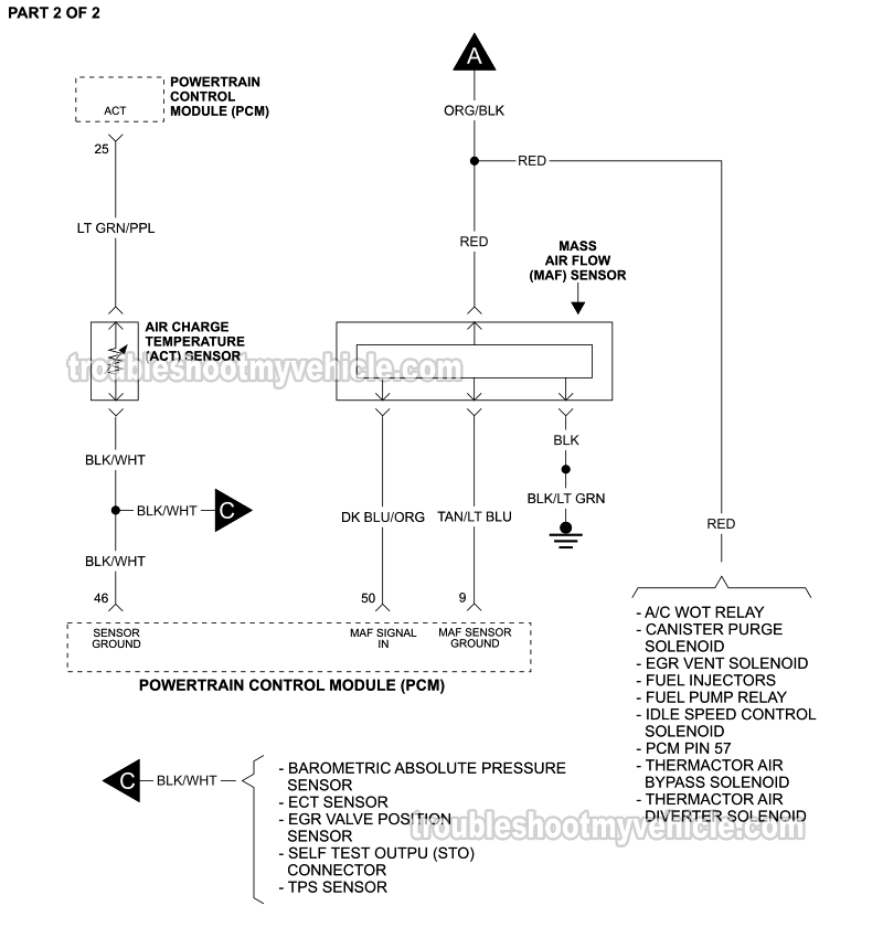 PART 2 of 2: MAF Sensor And ACT Sensor Circuit Wiring Diagram (1990 5.0L V8 Ford Mustang)