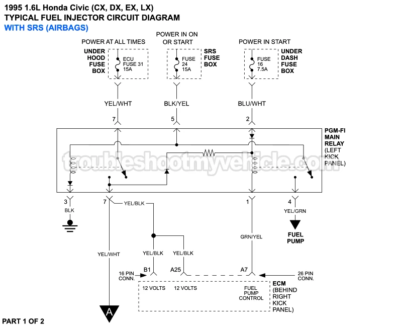 Fuel Injector Circuit Wiring Diagram (1995 1.6L Honda Civic)