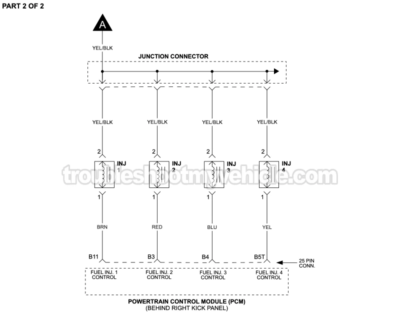 PART 2 of 2: Fuel Injector Circuit Wiring Diagram (1999, 2000 1.6L Honda Civic CX, DX, EX, and LX)