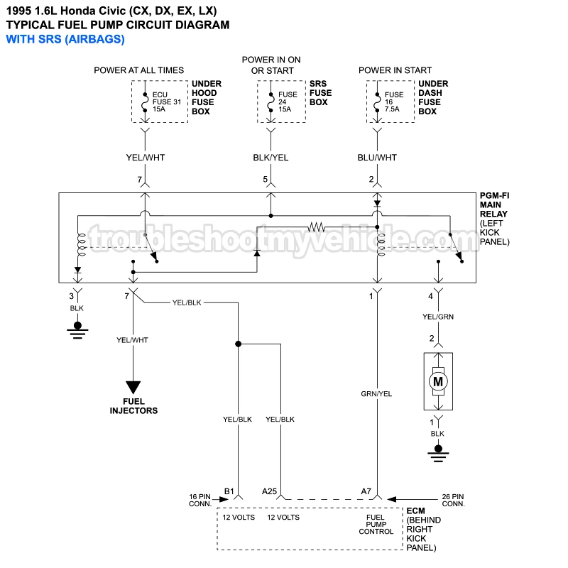 Fuel Pump Circuit Wiring Diagram (1995 1.6L Honda Civic)