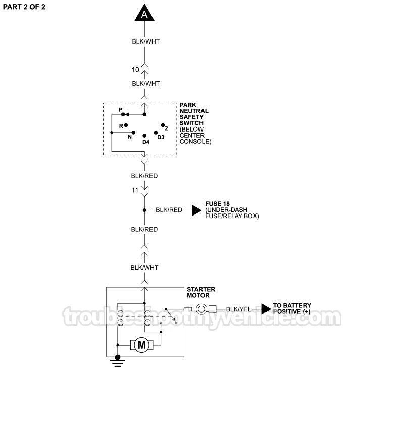 PART 2 of 2: Starter Motor Circuit Wiring Diagram With Automatic Transaxle With Anti-Theft (1995, 1996, 1997, 1998, 1999, 2000 1.6L Honda Civic)