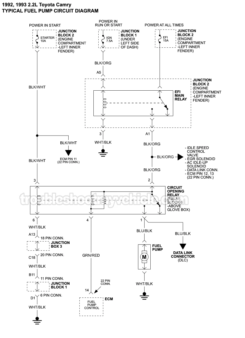 Fuel Pump Circuit Wiring Diagram (1992-1993 2.2L Toyota Camry)