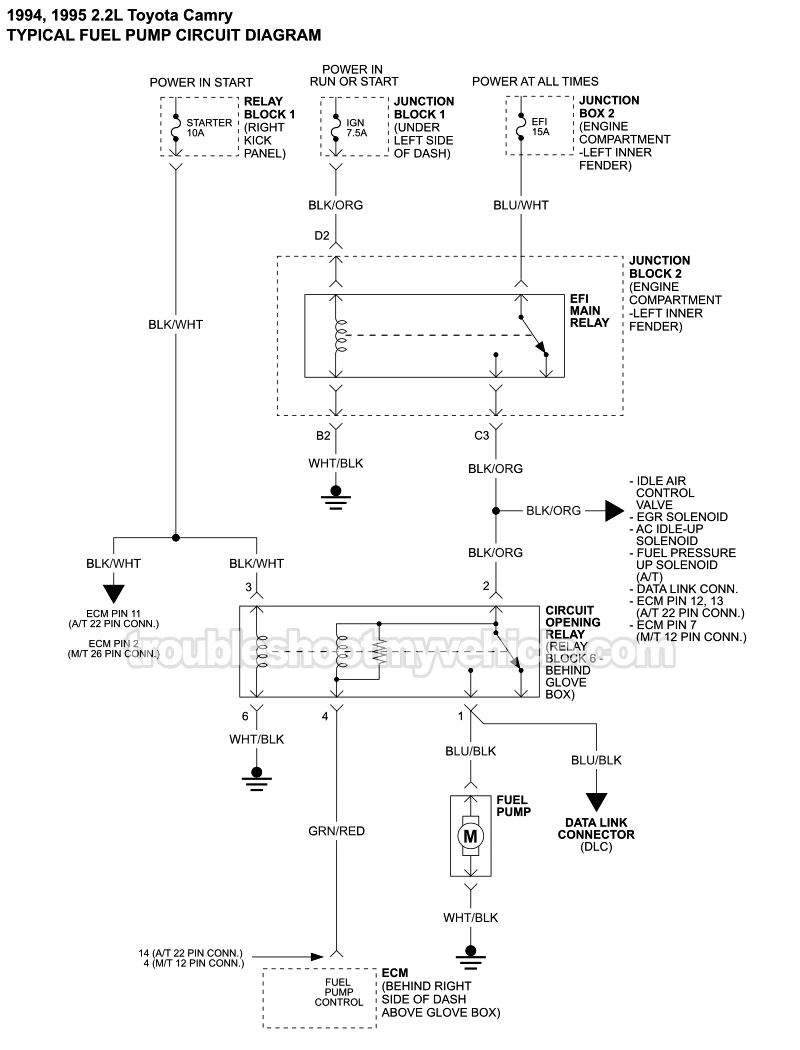 Fuel Pump Circuit Wiring Diagram (1994, 1995 2.2L Toyota Camry)