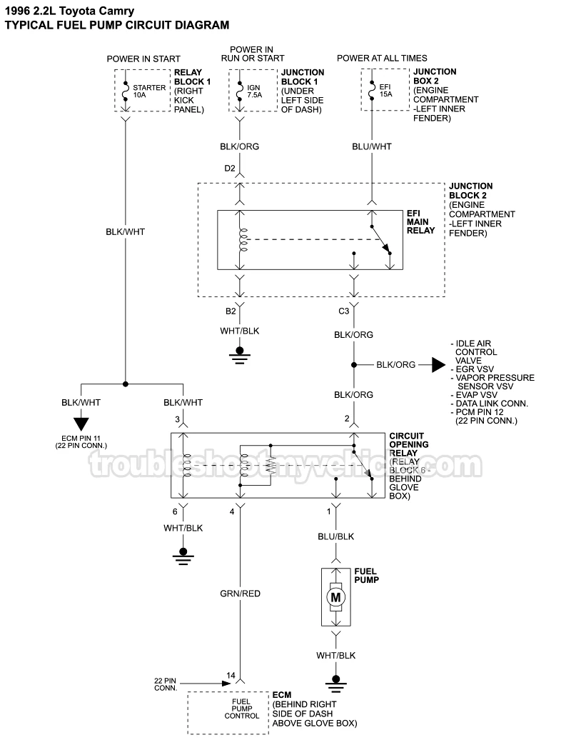 Fuel Pump Circuit Wiring Diagram (1996 2.2L Toyota Camry)