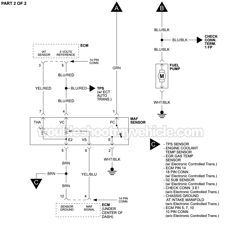 PART 2 of 2: MAF Sensor And Fuel Pump Circuit Wiring Diagram (1988, 1989 2.2L Toyota Camry)