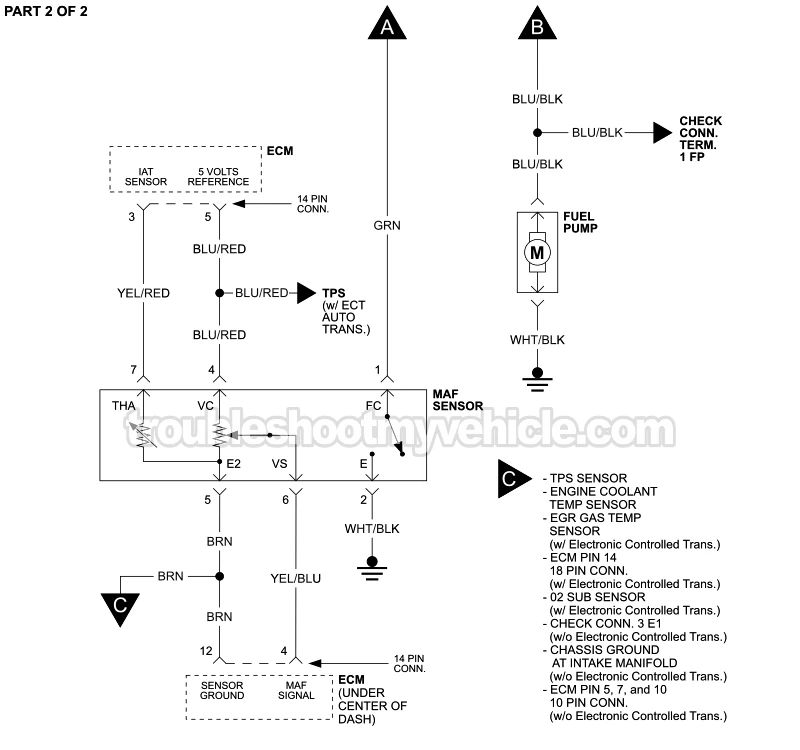 PART 2 of 2: MAF Sensor And Fuel Pump Circuit Wiring Diagram (1990, 1991 2.2L Toyota Camry)