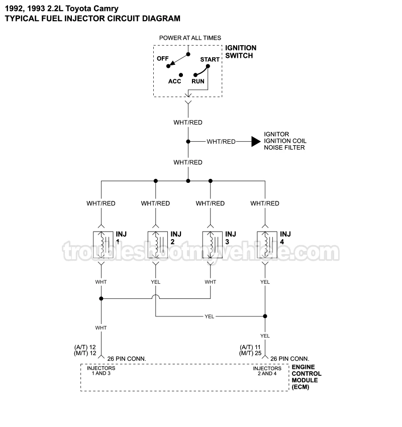 Fuel Injectors Circuit Wiring Diagram (1992-1993 2.2L Toyota Camry)