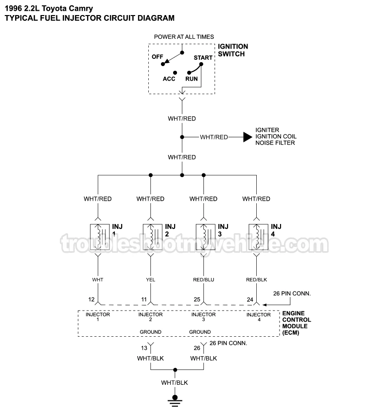 Fuel Injectors Circuit Wiring Diagram (1996 2.2L Toyota Camry)