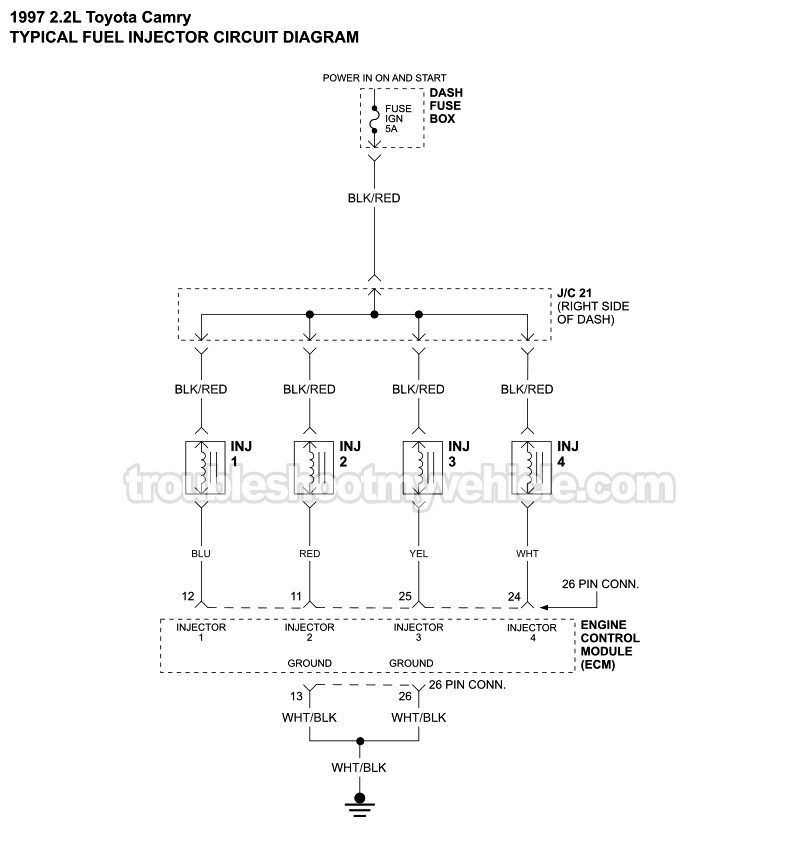 Fuel Injectors Circuit Wiring Diagram (1998-1999 2.2L Toyota Camry)