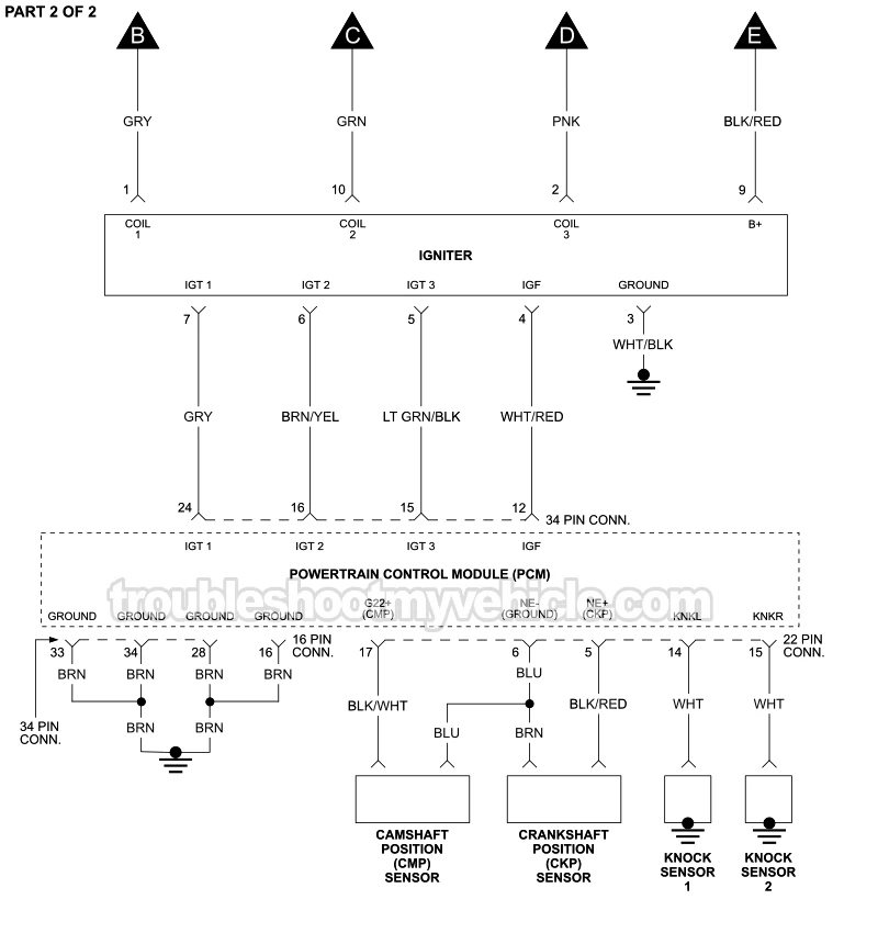 PART 2 of 2: Ignition System Circuit Wiring Diagram (1997, 1998 3.0L V6 Toyota Camry)