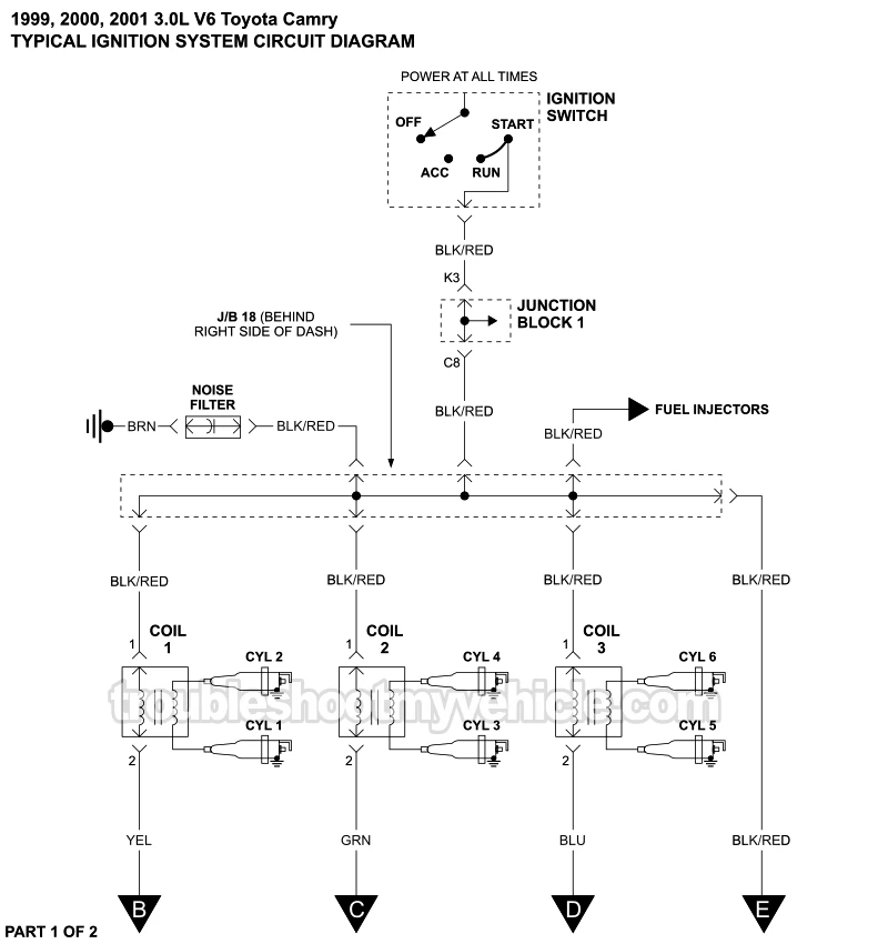 Ignition System Wiring Diagram (1999-2001 3.0L V6 Toyota Camry)