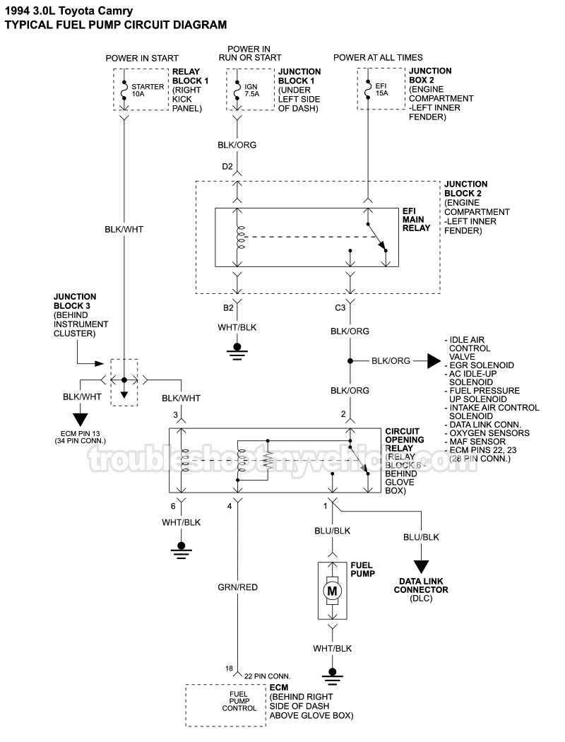 Fuel Pump Circuit Wiring Diagram (1994 3.0L V6 Toyota Camry)