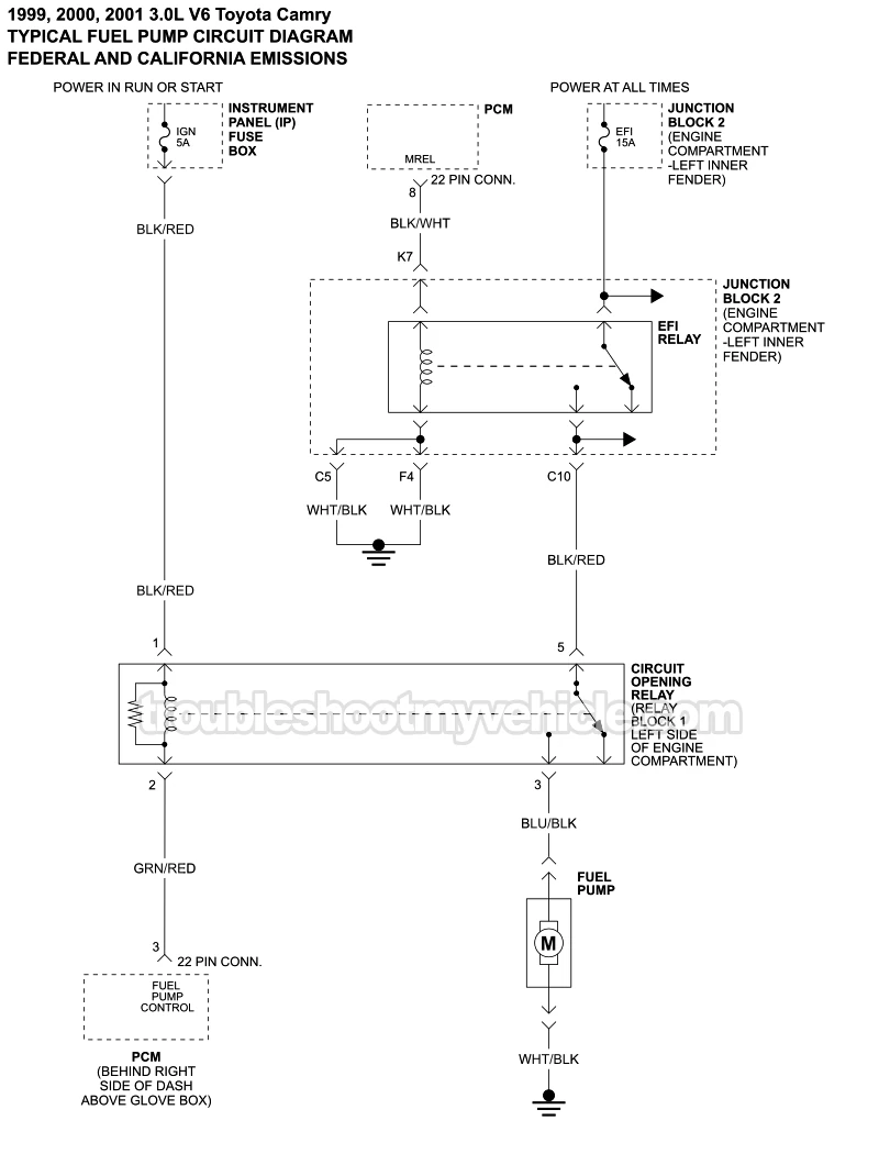 Fuel Pump Circuit Wiring Diagram (1999, 2000, 2001 3.0L V6 Toyota Camry)