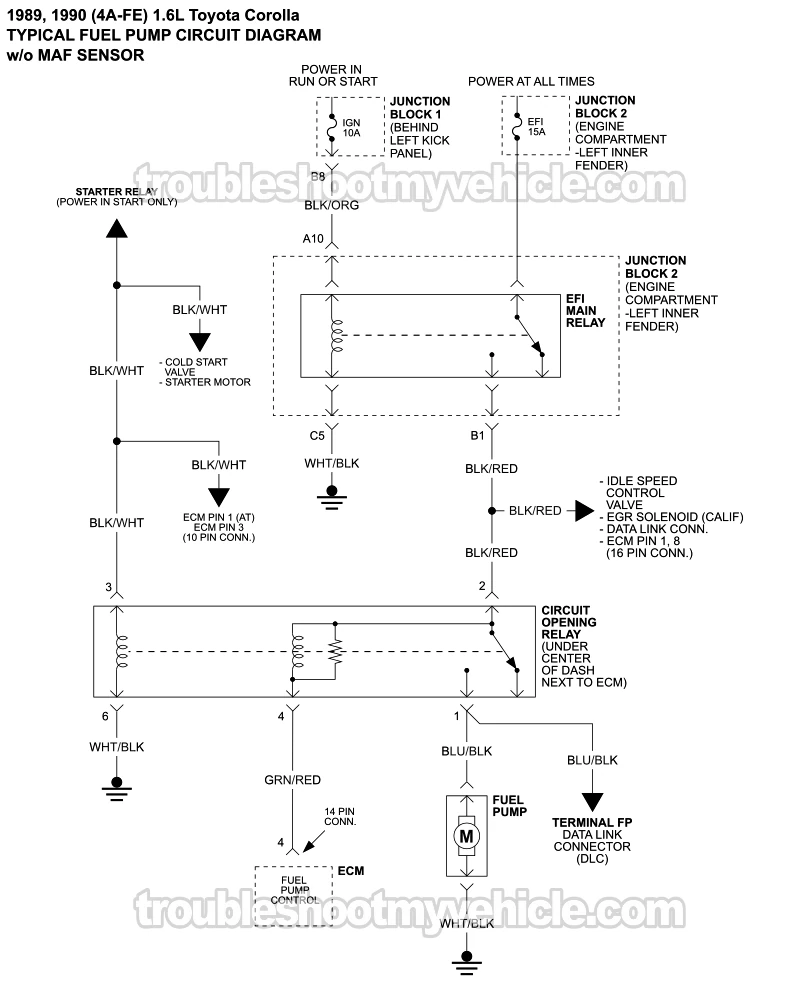 Fuel Pump Circuit Wiring Diagram (1989-1990 1.6L Toyota Corolla)