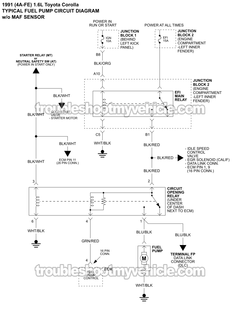 Fuel Pump Circuit Wiring Diagram (1991 1.6L Toyota Corolla)