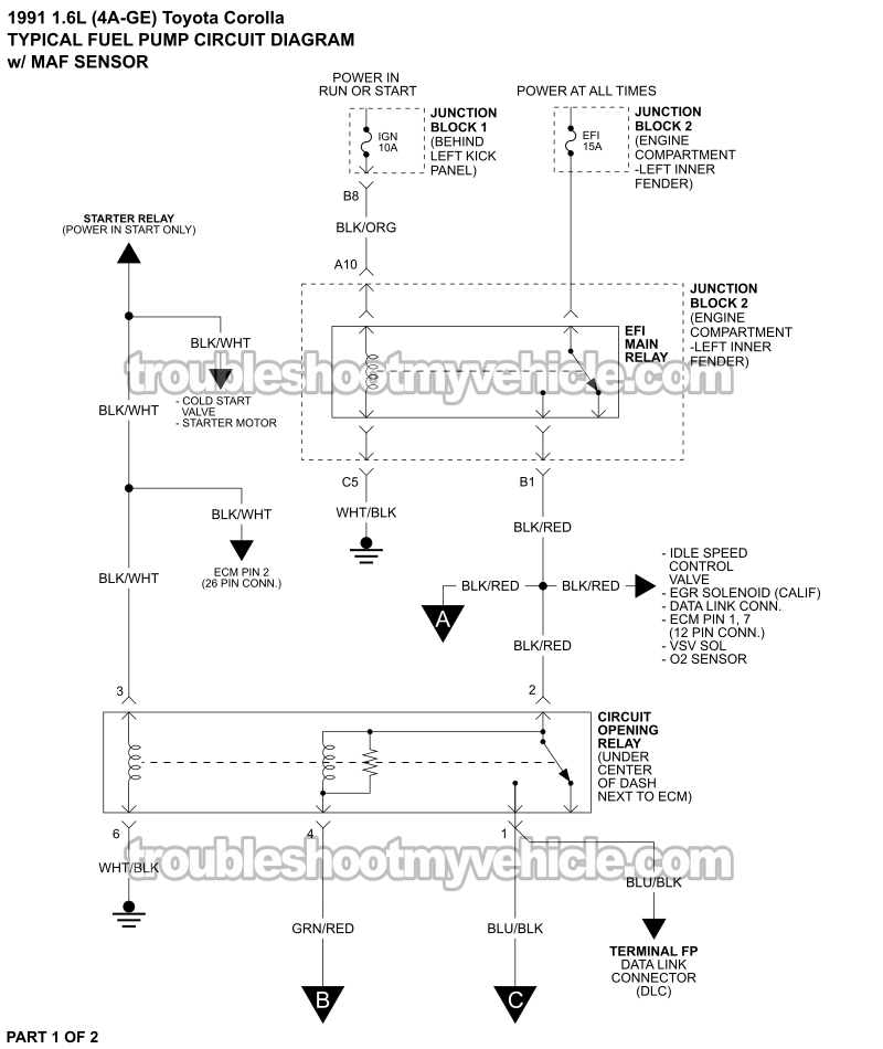 Fuel Pump Circuit Wiring Diagram (1991 1.6L Toyota Corolla)