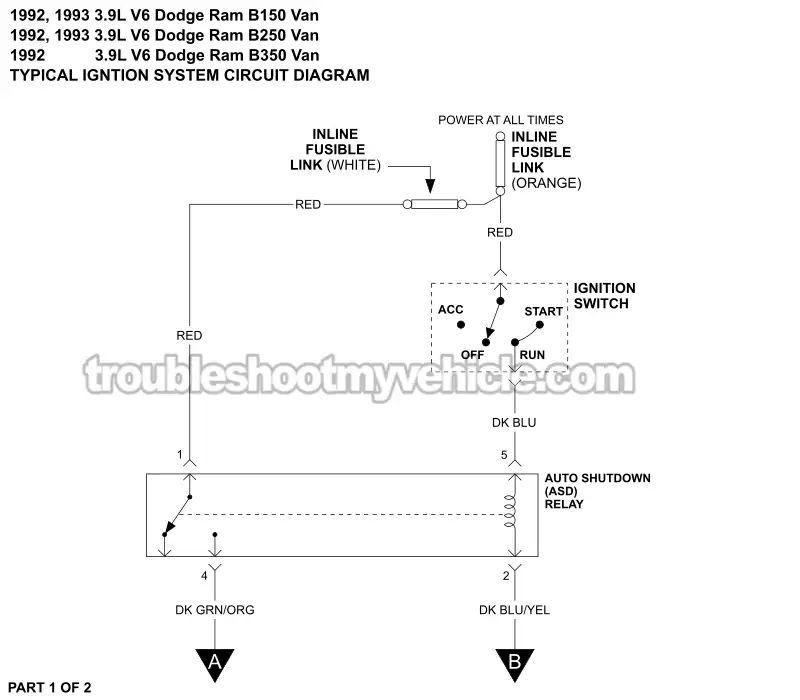 Ignition System Wiring Diagram (1992-1993 3.9L V6 Dodge Ram Van)