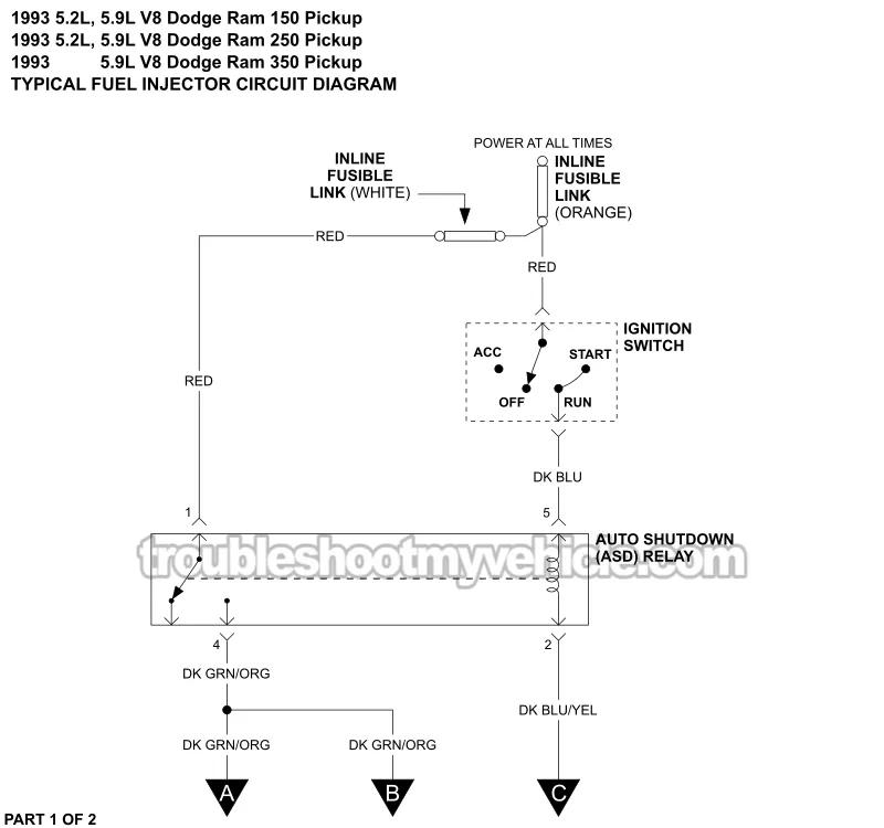 Fuel Injector Wiring Diagram (1993 5.2L, 5.9L V8 Dodge Ram Pickup)