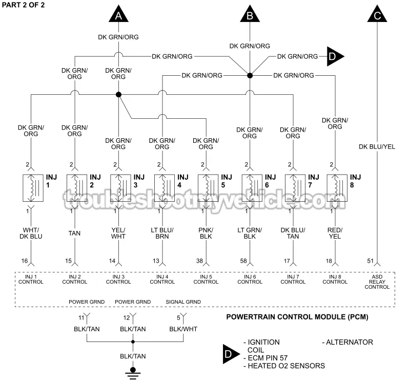 PART 2 OF 2 -Fuel Injector Circuit Wiring Diagram. 1993 5.2L, 5.9L V8 Dodge Ram Pickup PART 2 OF 2 -Fuel Injector Circuit Wiring Diagram. 1993 5.2L, 5.9L V8 Dodge Ram Pickup