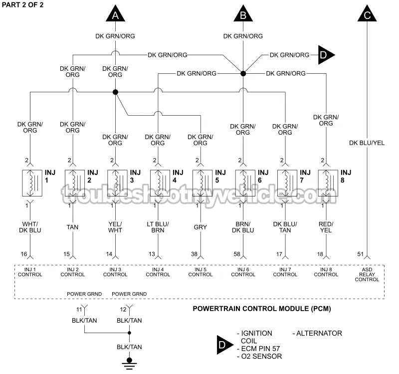 PART 2 OF 2 -Fuel Injector Circuit Wiring Diagram. 1994, 1995 5.2L, 5.9L V8 Ram Pickup PART 2 OF 2 -Fuel Injector Circuit Wiring Diagram. 1994, 1995 5.2L, 5.9L V8 Ram Pickup