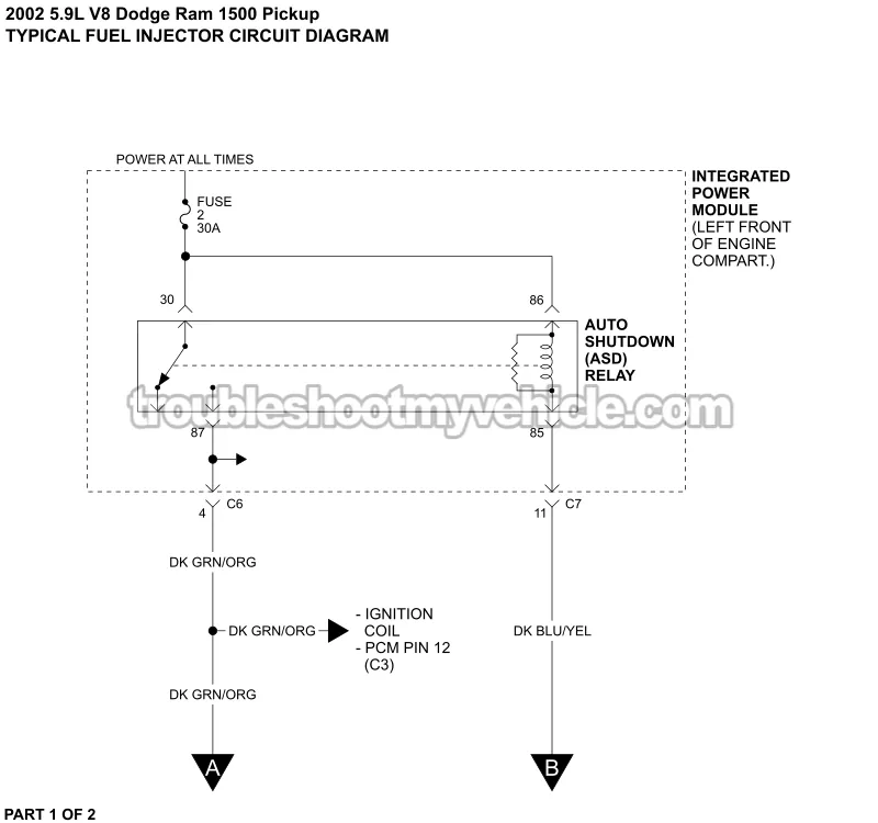 Fuel Injector Circuit Wiring Diagram (2002 5.9L V8 Dodge Ram Pickup)