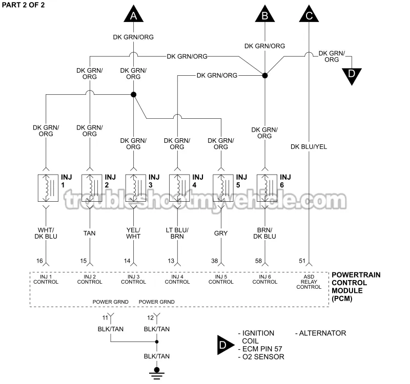 PART 2 OF 2: Fuel Injector Wiring Diagram (1994, 1995 3.9L V6 Dodge Ram Pickup) PART 2 OF 2: Fuel Injector Wiring Diagram (1994, 1995 3.9L V6 Dodge Ram Pickup)