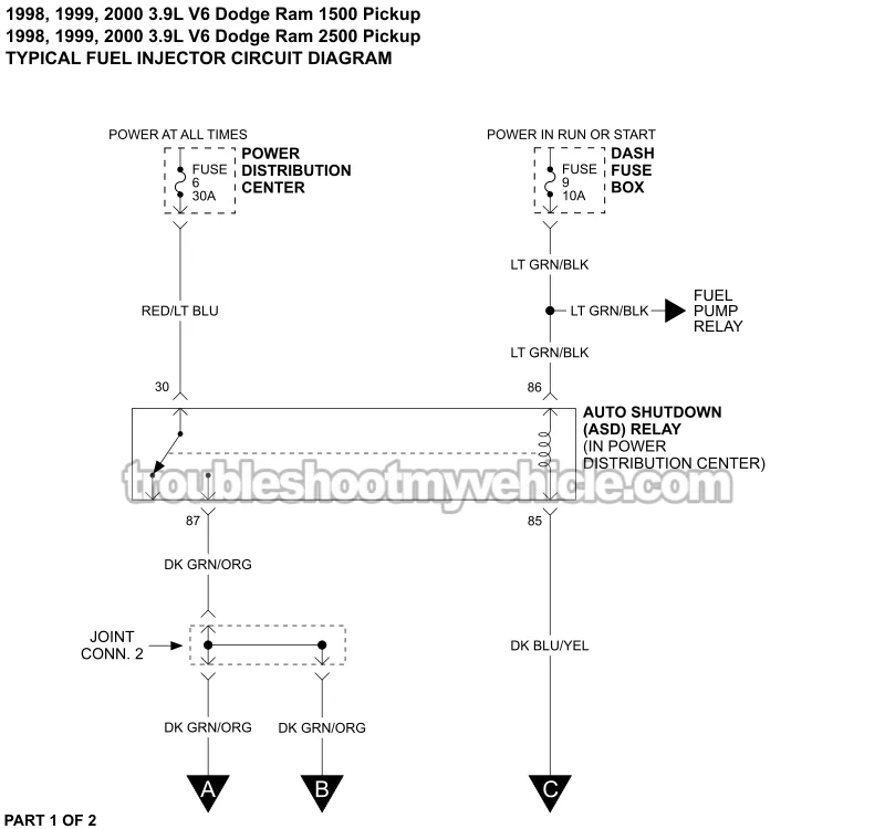 Fuel Injector Wiring Diagram (1998-2000 3.9L V6 Dodge Ram Pickup)