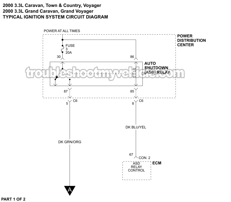 PART 1 OF 2: Ignition System Wiring Diagram (2000 3.3L Chrysler, Dodge And Plymouth Minivan) PART 1 OF 2: Ignition System Wiring Diagram (2000 3.3L Chrysler, Dodge, And Plymouth Minivan)