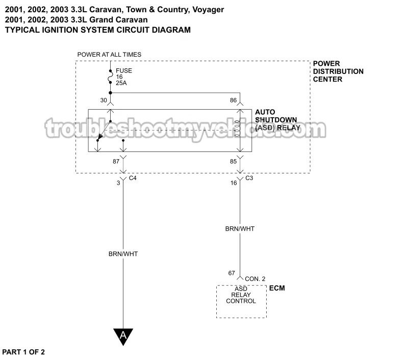 PART 1 OF 2: Ignition System Wiring Diagram (2001, 2002, 2003 3.3L V6 Chrysler And Dodge Minivan) PART 1 OF 2: Ignition System Wiring Diagram (2001, 2002, 2003 3.3L V6 Chrysler And Dodge Minivan)