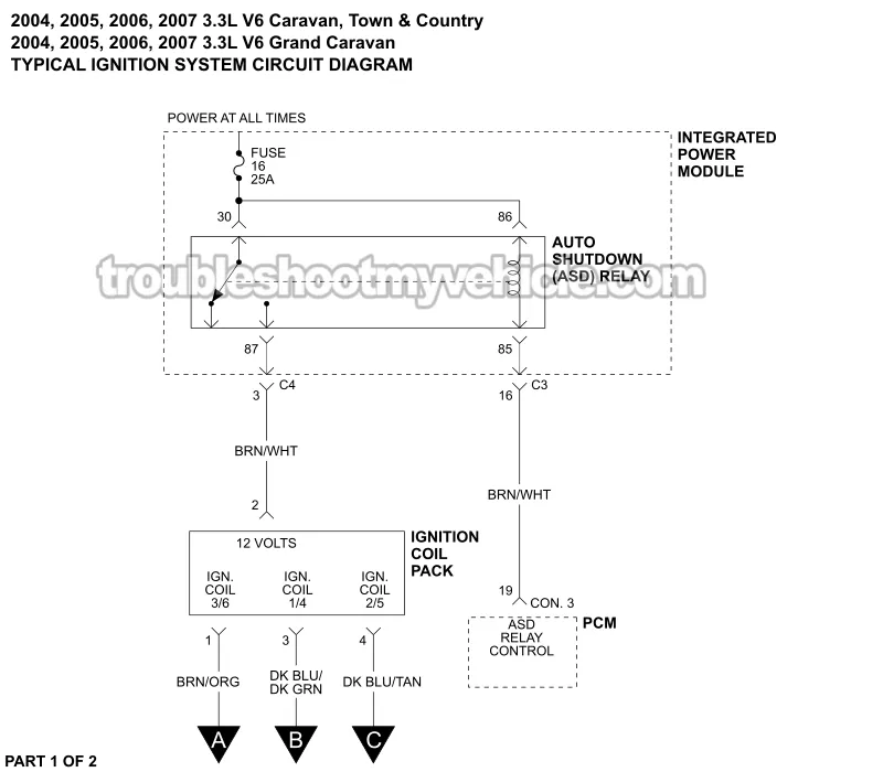 PART 1 OF 2: Ignition System Wiring Diagram (2004, 2005, 2006, 2007 3.3L V6 Chrysler And Dodge Minivan) PART 1 OF 2: Ignition System Wiring Diagram (2004, 2005, 2006, 2007 3.3L V6 Chrysler And Dodge Minivan)