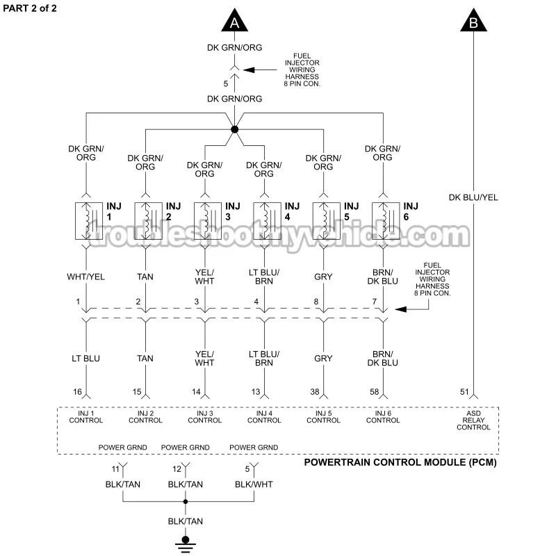 PART 2 -Fuel Injector Circuit Wiring Diagram. 1994, 1995 3.0L V6 Caravan, Grand Caravan, Voyager, Grand Voyager PART 2 of 2 -Fuel Injector Circuit Wiring Diagram. 1994, 1995 3.0L V6 Caravan, Grand Caravan, Voyager, Grand Voyager