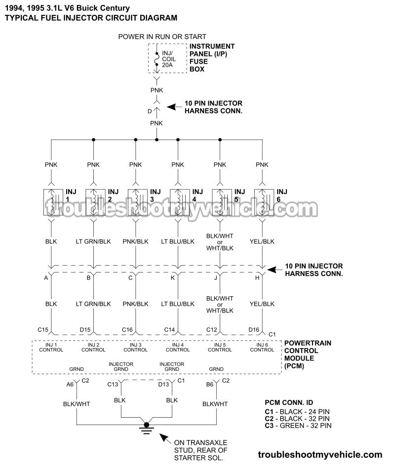 Fuel Injector Circuit Wiring Diagram (1994, 1995 3.1L V6 Buick Century)