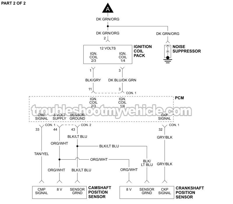 PART 2 -Ignition System Wiring Diagram. 1999, 2000 2.0L Dodge Stratus And Plymouth Breeze PART 2 of 2 -Ignition System Wiring Diagram. 1999, 2000 2.0L Dodge Stratus And Plymouth Breeze