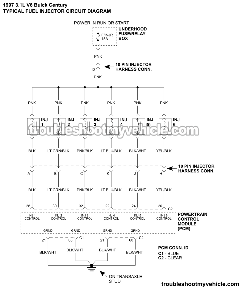 Fuel Injector Circuit Wiring Diagram (1997 3.1L V6 Buick Century)