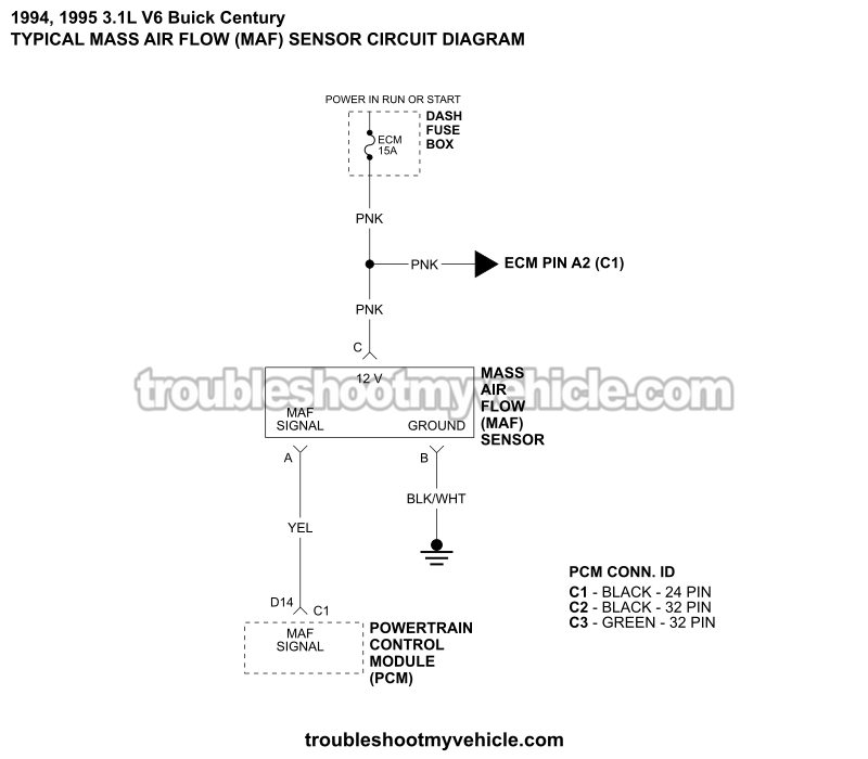 MAF Sensor Circuit Wiring Diagram (1994, 1995 3.1L V6 Buick Century)