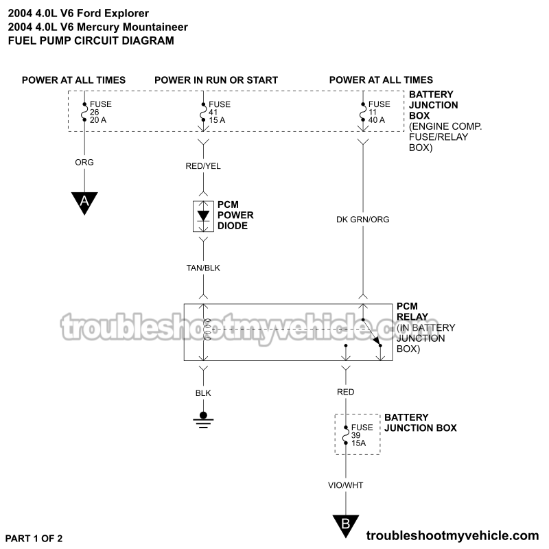 Fuel Pump Circuit Wiring Diagram (2005 4.0L V6 Ford Explorer And Mercury Mountaineer)