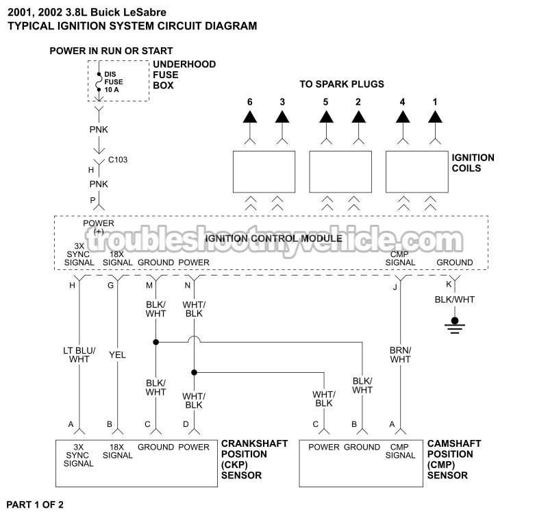 PART 1 OF 2: ICM And CKP/CMP Sensor Circuit Wiring Diagram (2001, 2002 3.8L V6 Buick LeSabre)