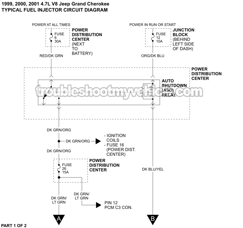 PART 1 OF 2: Fuel Injector Circuit Wiring Diagram (1999, 2000, 2001 4.7L V8 Jeep Grand Cherokee)
