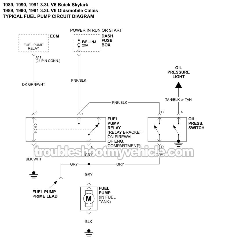 Fuel Pump Wiring Diagram (1989, 1990, 1991 3.3L V6 Buick Skylark, Olds Cutlass Calais)