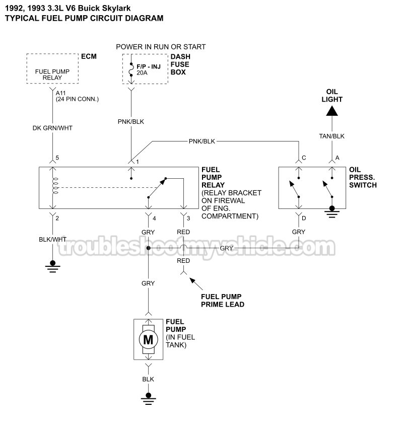 Fuel Pump Circuit Wiring Diagram (1992, 1993 3.3L V6 Buick Skylark)