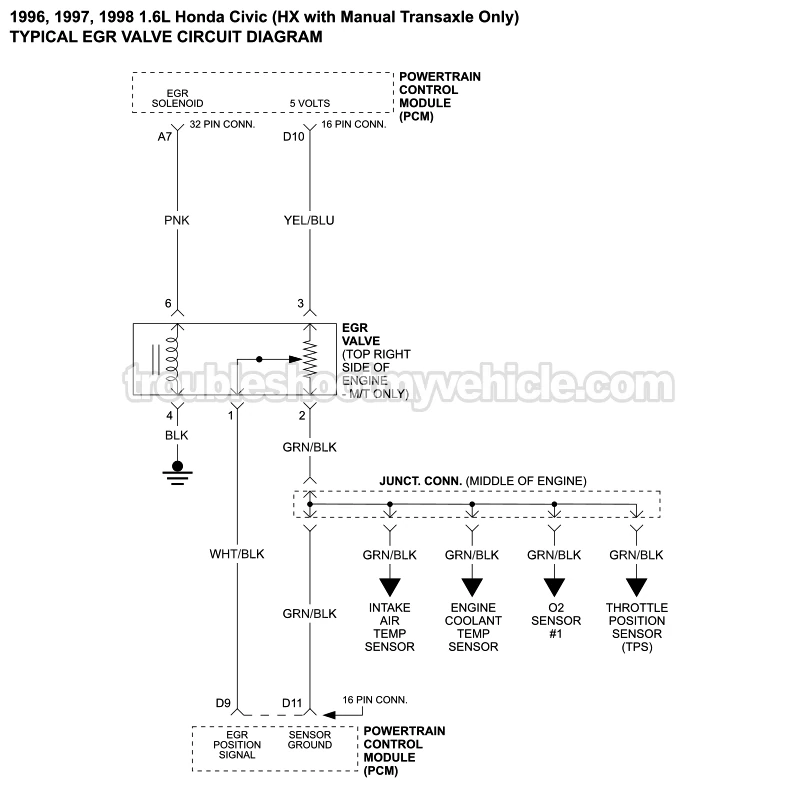 EGR Valve Circuit Diagram (1996-1998 1.6L Honda Civic)