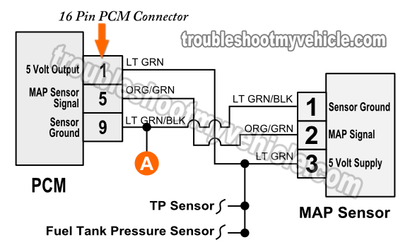 MAP Sensor Wiring Diagram (1998, 1999, 2000, 2001 -1.3L Suzuki Swift/Chevrolet Metro)