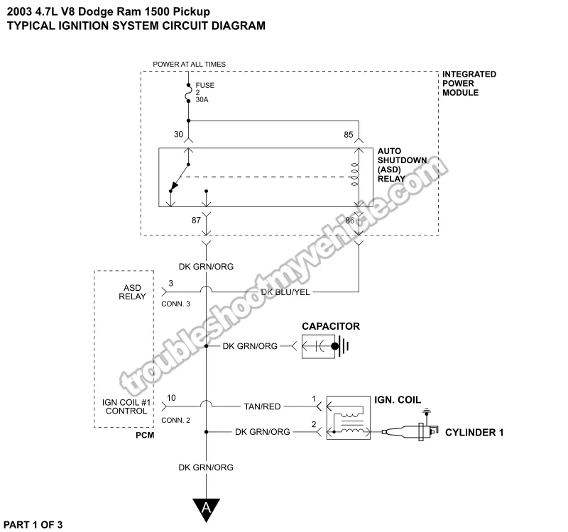 PART 1 of 3 -Ignition System Wiring Diagram. 2003 4.7L V8 Dodge Ram Pickup PART 1 of 3 -Ignition System Wiring Diagram. 2003 4.7L V8 Dodge Ram Pickup