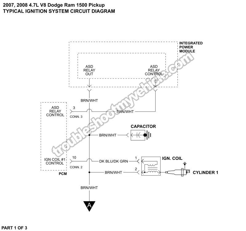 PART 1 of 3 -Ignition System Wiring Diagram. 2007, 2008 4.7L V8 Dodge Ram Pickup PART 1 of 3 -Ignition System Wiring Diagram. 2007, 2008 4.7L V8 Dodge Ram Pickup