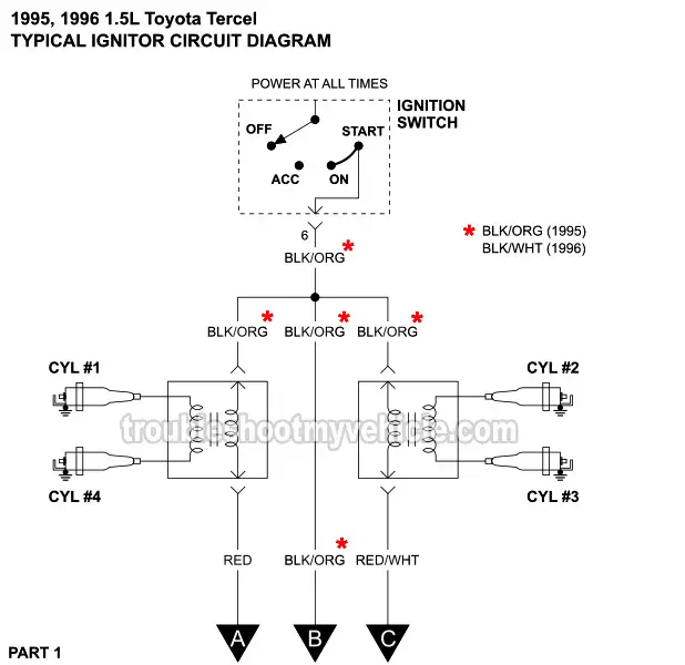 Ignitor Wiring Diagram 1995-1996 1.5L Toyota Tercel