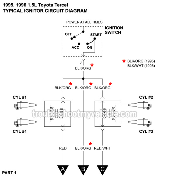 Ignitor Wiring Diagram 1995-1996 1.5L Toyota Tercel