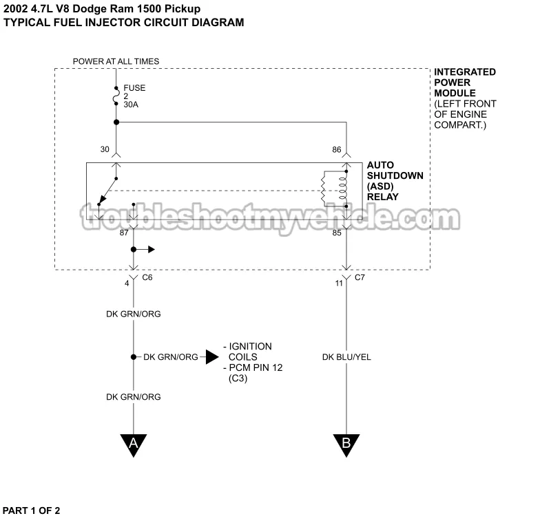 PART 1 of 2 -Fuel Injector Circuit Wiring Diagram. 2002 4.7L V8 Dodge Ram Pickup